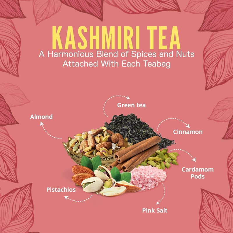 Vital Kashmiri Green Tea - 25 Individually Wrapped Tea Bags with Real Pistachio & Almond Topping - Image 4